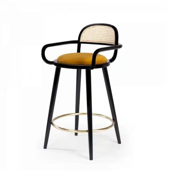Luc Bar stools at DeFrae Contract furniture cane back and upholstered seat