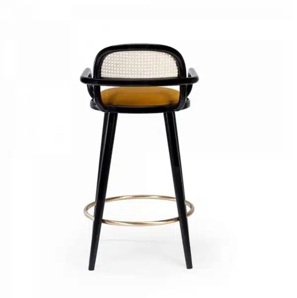 Luc Bar stools at DeFrae Contract furniture cane back and upholstered seat back view