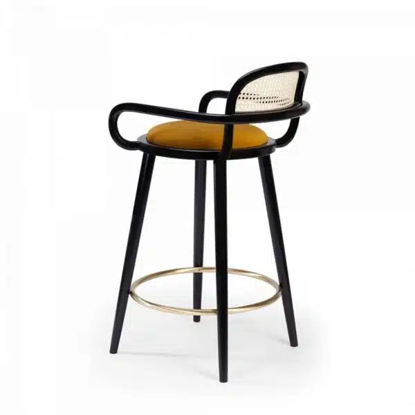 Luc Bar stools at DeFrae Contract furniture cane back and upholstered seat side view