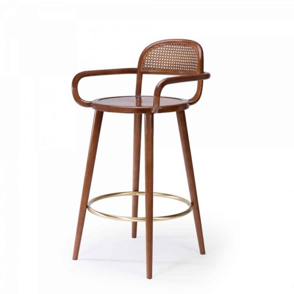 Luc Bar stools at DeFrae Contract furniture cane back and wood frame finish