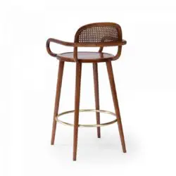 Luc Bar stools at DeFrae Contract furniture cane back and wood frame finish back view