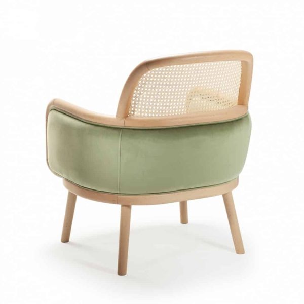 Luc lounge armchair at DeFrae Contract furniture with cane back view