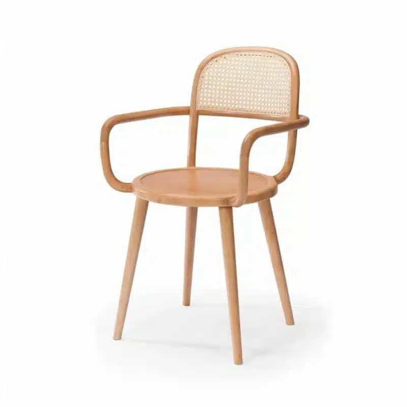 Luc side chair at DeFrae Contract furniture cane back and natural wood frame finish