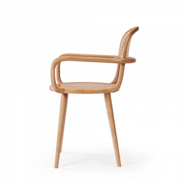 Luc side chair at DeFrae Contract furniture cane back and natural wood frame finish side on view