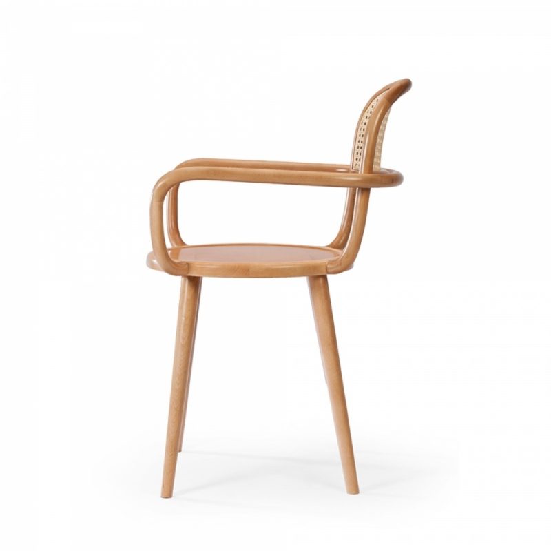 Luc side chair at DeFrae Contract furniture cane back and natural wood frame finish side on view