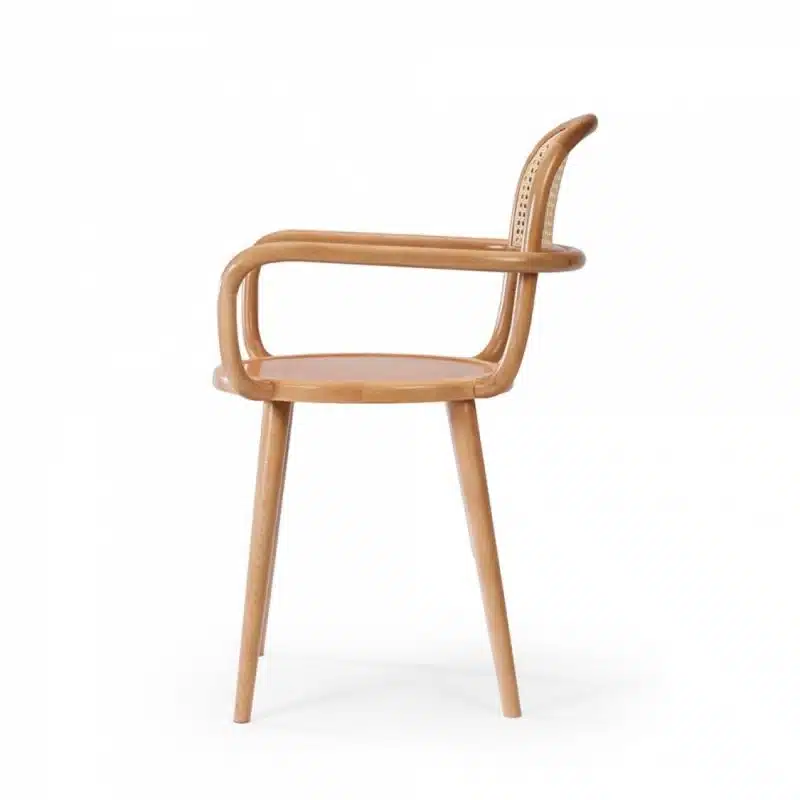 Luc side chair at DeFrae Contract furniture cane back and natural wood frame finish side on view