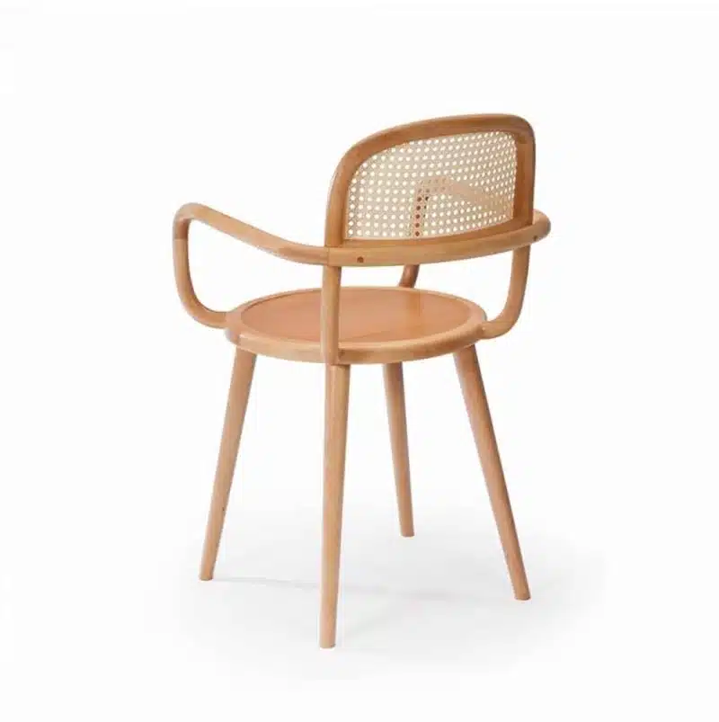 Luc side chair at DeFrae Contract furniture cane back and natural wood frame finish side view