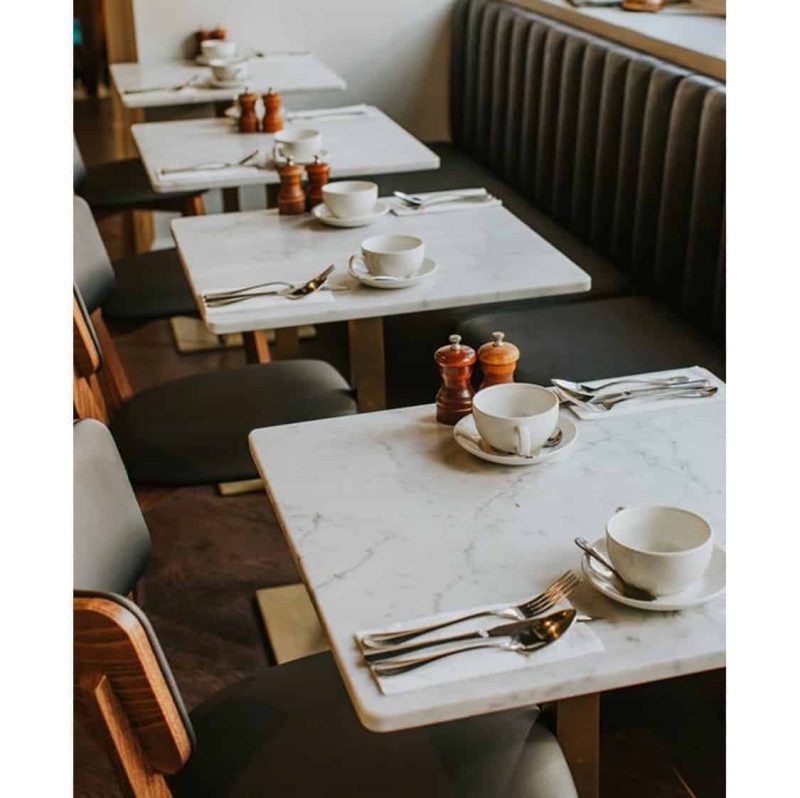 Marble Table tops DeFrae Contract Furniture at Ginger Pig Hove close up
