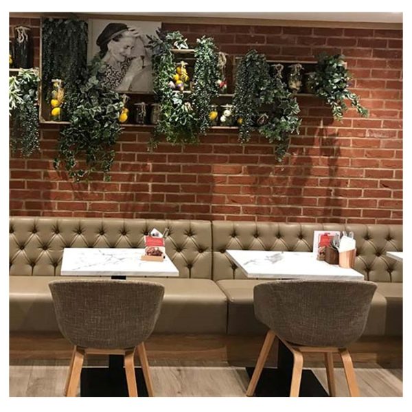 Button Back Banquette Seating at Primo Caffe by DeFrae Contract Furniture