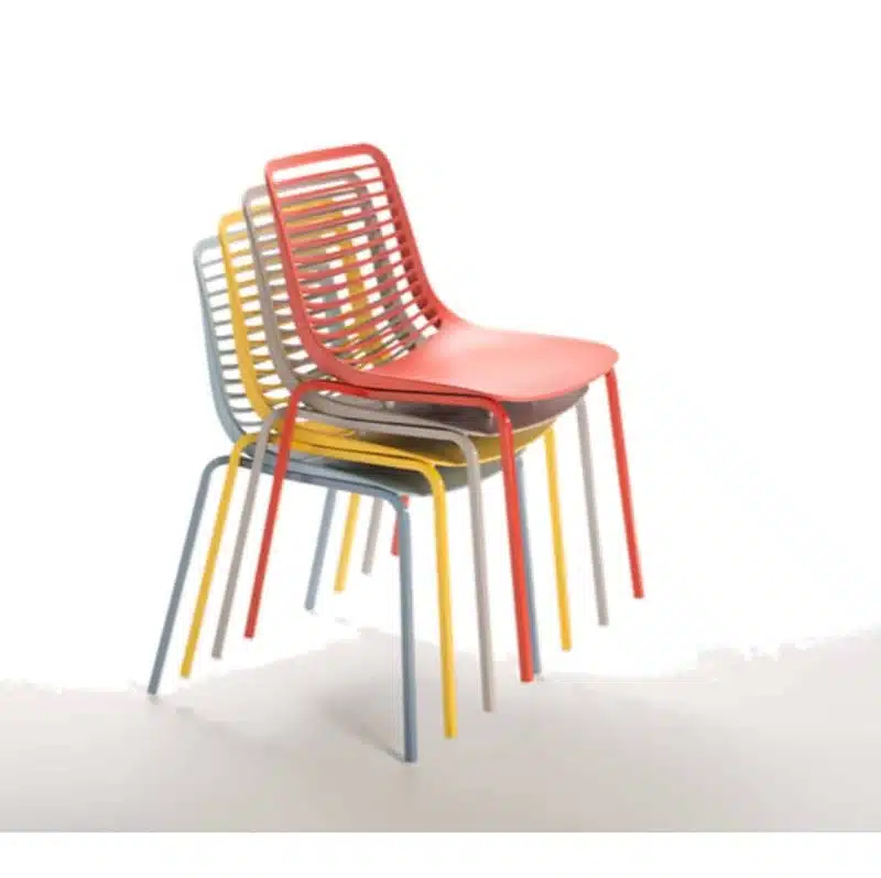 Mini side chair Casprini Stackable outside side chair DeFrae Contract Furniture metal frame stackable colours