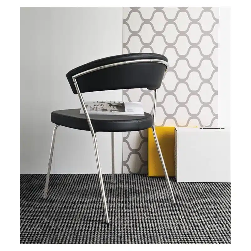 New York Armchair Curved Back Chrome 4 leg base Calligaris at DeFrae Contract Furniture Faux Leather Black