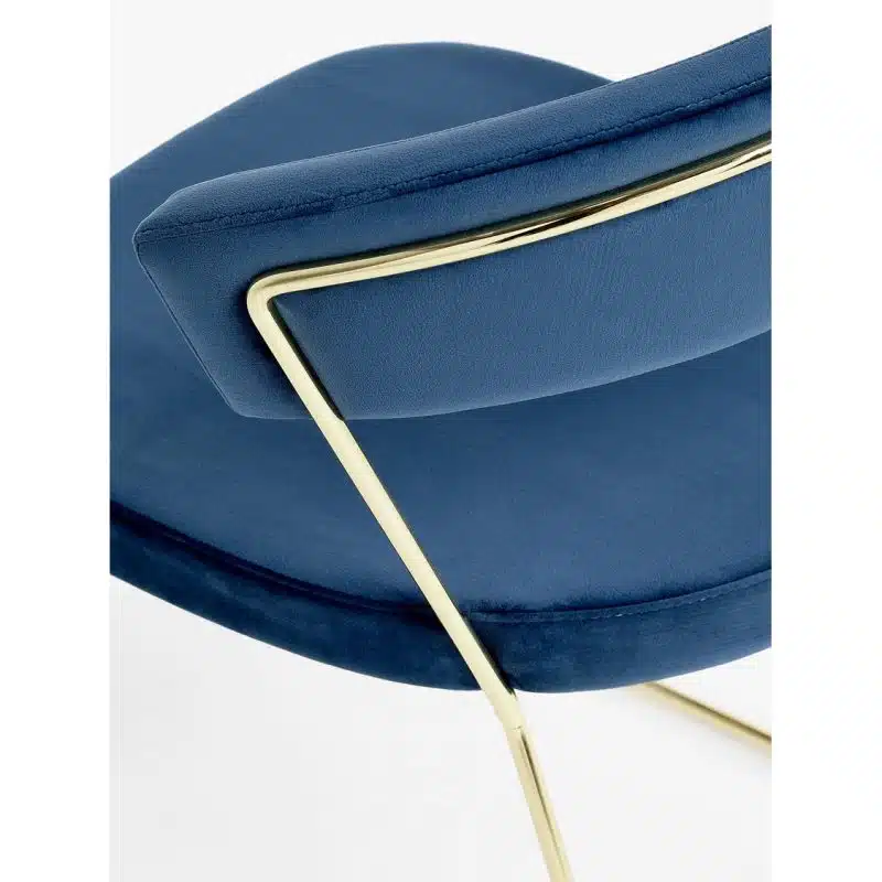New York Armchair Curved Back Gold Sled Base Calligaris at DeFrae Contract Furniture Velvet Blue Close Up