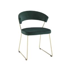 New York Armchair Curved Back Gold Sled Base Calligaris at DeFrae Contract Furniture Velvet Green