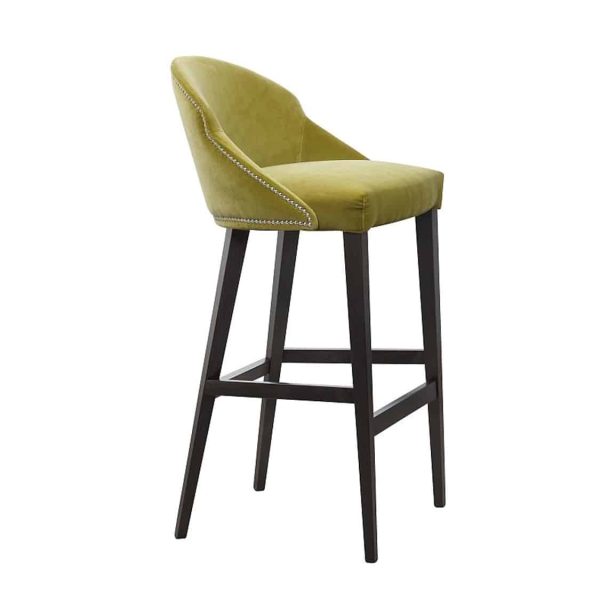 Paris S1 Bar Stool Contrat IN Available From DeFrae Contract Furniture Mustard Velvet Wood Frame