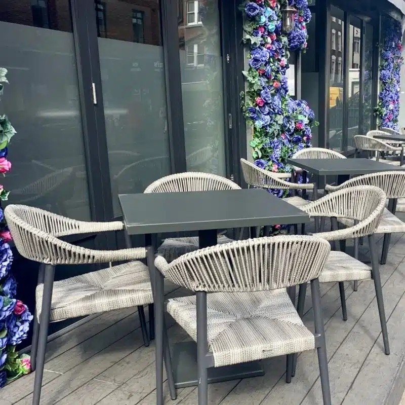 Praque woven outdoor chairs available from DeFrae Contract Furniture at XR London