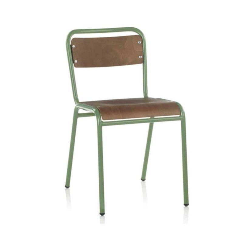 School Side Chair Stackable Wooden Seat Metal Frame DeFrae Green