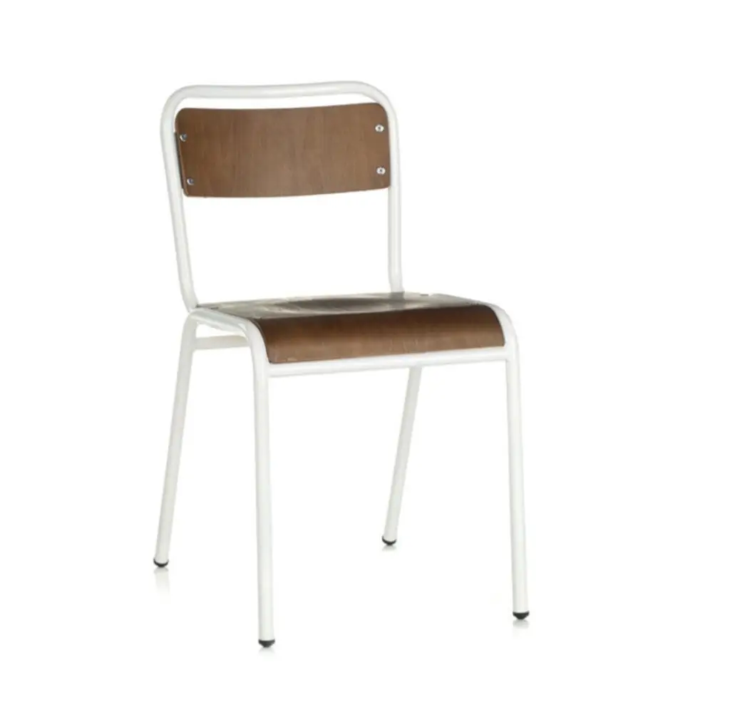 School Side Chair Stackable Wooden Seat Metal Frame DeFrae White