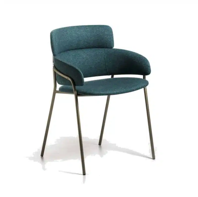Strike Armchair DeFrae Contract Furniture Blue with Brass Metal Frame