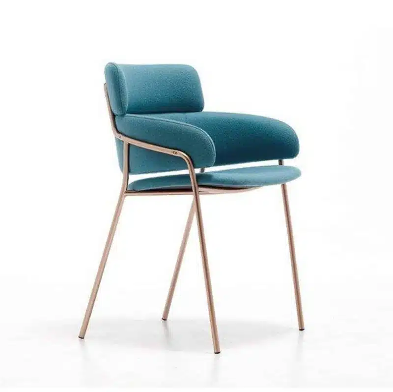 Strike Armchair DeFrae Contract Furniture Blue with Gold Metal Frame Side View