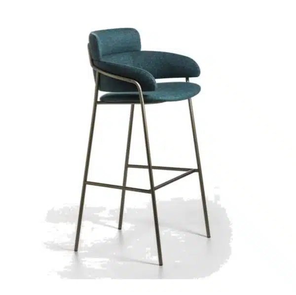 Strike Bar Stool DeFrae Contract Furniture Blue with Brass Metal Frame