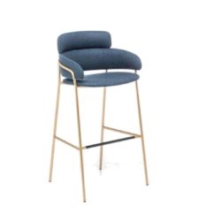 Strike Bar Stool DeFrae Contract Furniture Blue with Gold Metal Frame Side View
