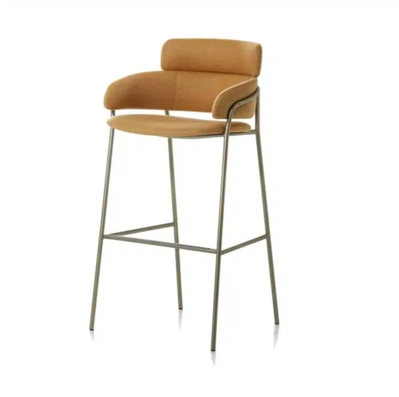 Strike Bar Stool DeFrae Contract Furniture Tan with Vintage Metal Frame