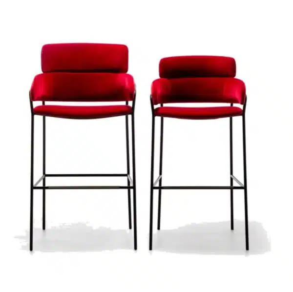 Strike Bar Stool Red Velvet and Black Frame DeFrae Contract Furniture and XL Bar Stool