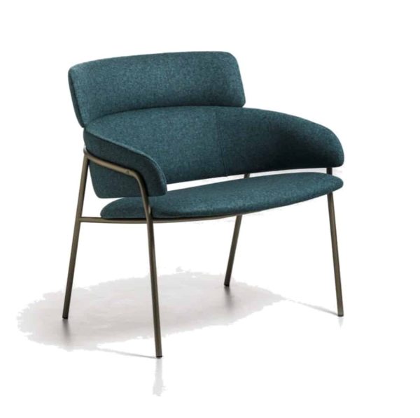 Strike Lounge Chair DeFrae Contract Furniture Blue with Brass Metal Frame