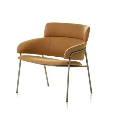Strike Lounge Chair DeFrae Contract Furniture Tan with Vintage Metal Frame