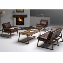 York lounge armchair brown leather wood frame contemporary