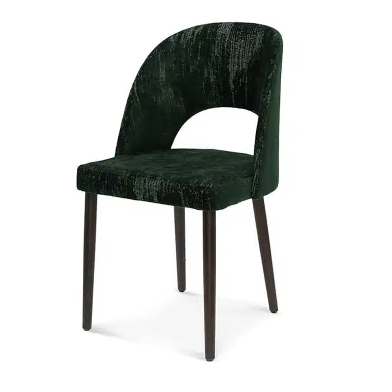 Alora side chair with open half moon back.