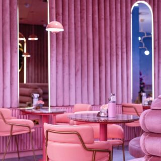 Elan Cafe Park Lane Upholstery by DeFrae Contract Furniture Stike Chairs in Pink Faux Leather
