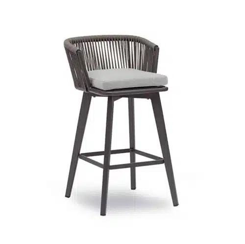 Supa roped back outdoor bar stool available from DeFrae Contract Furniture Anthracite with cushion
