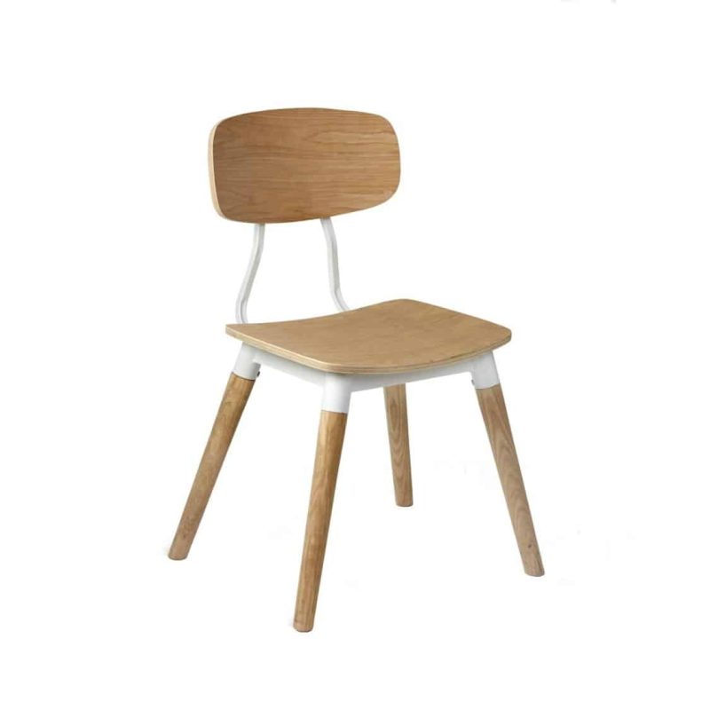 Florence Side Chair Wood White Finish DeFrae Contract Furniture Metal Legs