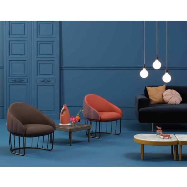 Tonella Lounge Chair Sancal DeFrae Contract Furniture Metal Vertical Bronze Frame In Situ