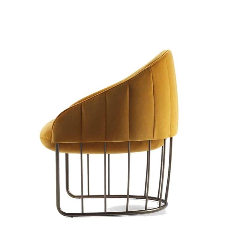 Tonella Lounge Chair Sancal DeFrae Contract Furniture Metal Vertical Bronze Frame Side View