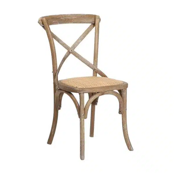 Gem Side Chair Cross Back Wooden Restaurant Chair DeFrae Contract Furniture Distressed Oak