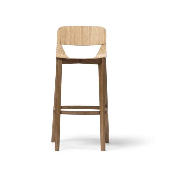Leaf Bar Stool With Backrest Natual Wood Restaurant Chair Ton at DeFrae Contract Furniture Head on