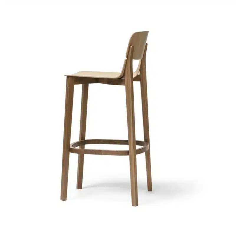 Leaf Bar Stool With Backrest Natual Wood Restaurant Chair Ton at DeFrae Contract Furniture Left Side View