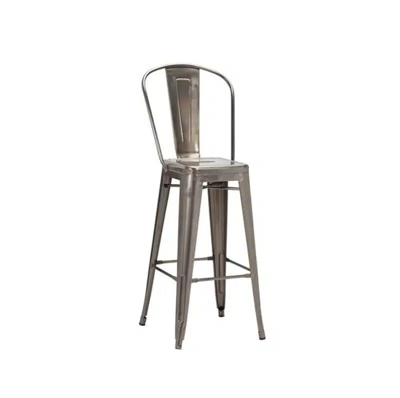 Leon high back bar stool Industrial French Bistro Tolix Gun Metal