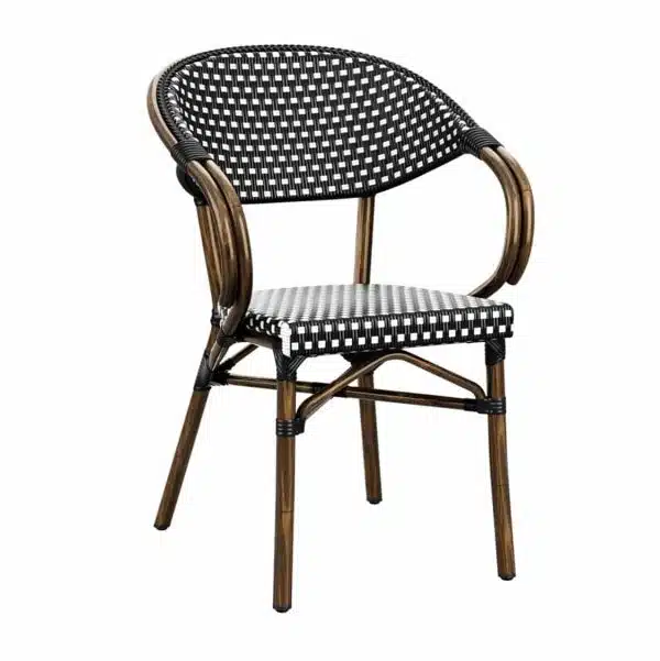 Panda French Bistro Style Ourside Chair DeFrae Contract Furniture Black and white