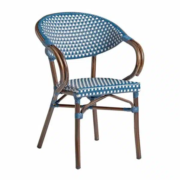 Panda French Bistro Style Ourside Chair DeFrae Contract Furniture Blue and white