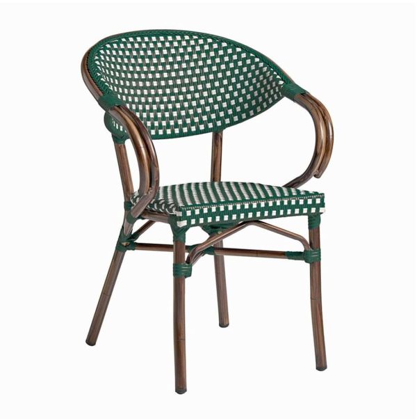 Panda French Bistro Style Ourside Chair DeFrae Contract Furniture Gren and white