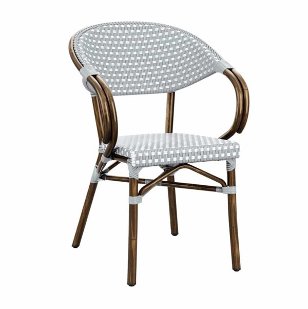 Panda French Bistro Style Ourside Chair DeFrae Contract Furniture white and pacific blue