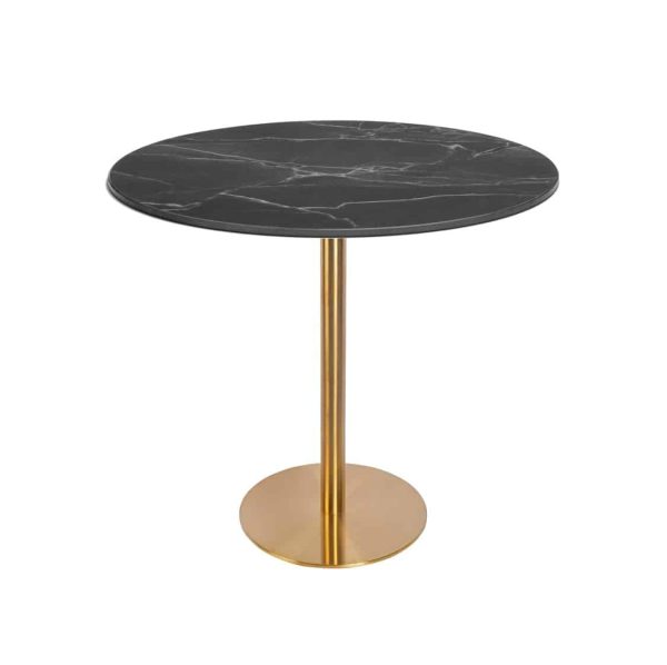 Zeus Table Base brass finish DeFrae Contract Furniture with black marble top