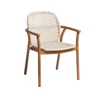 Lilie outdoor armchair teak effect frame with woven PVC seat and back detail for restaurant terrace seating