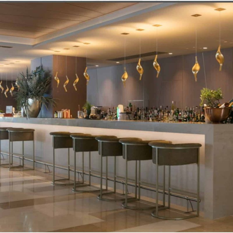 Honey Bar Stool Cantilever Base Bar Stool DeFrae Contract Furniture