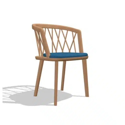 Nature Armchair DeFrae Contract Furniture Spindle Back Wooden Armchair Natural With Blue Upholstered Seat