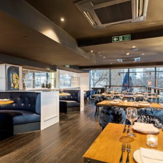 Restaurant furniture by DeFrae Contract Furniture at Mala Indian Kitchen and Bar Canary Wharf London