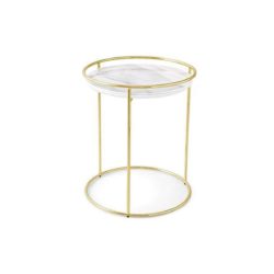 Atollo Side Tables by Calligaris at DeFrae Contract Furniture White Marble Brass Frame 2